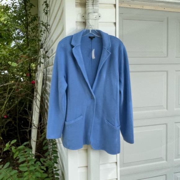 NWT Talbots Cozy Thick Blue Long Sleeve Sweater Blazer Pockets - Picture 6 of 6